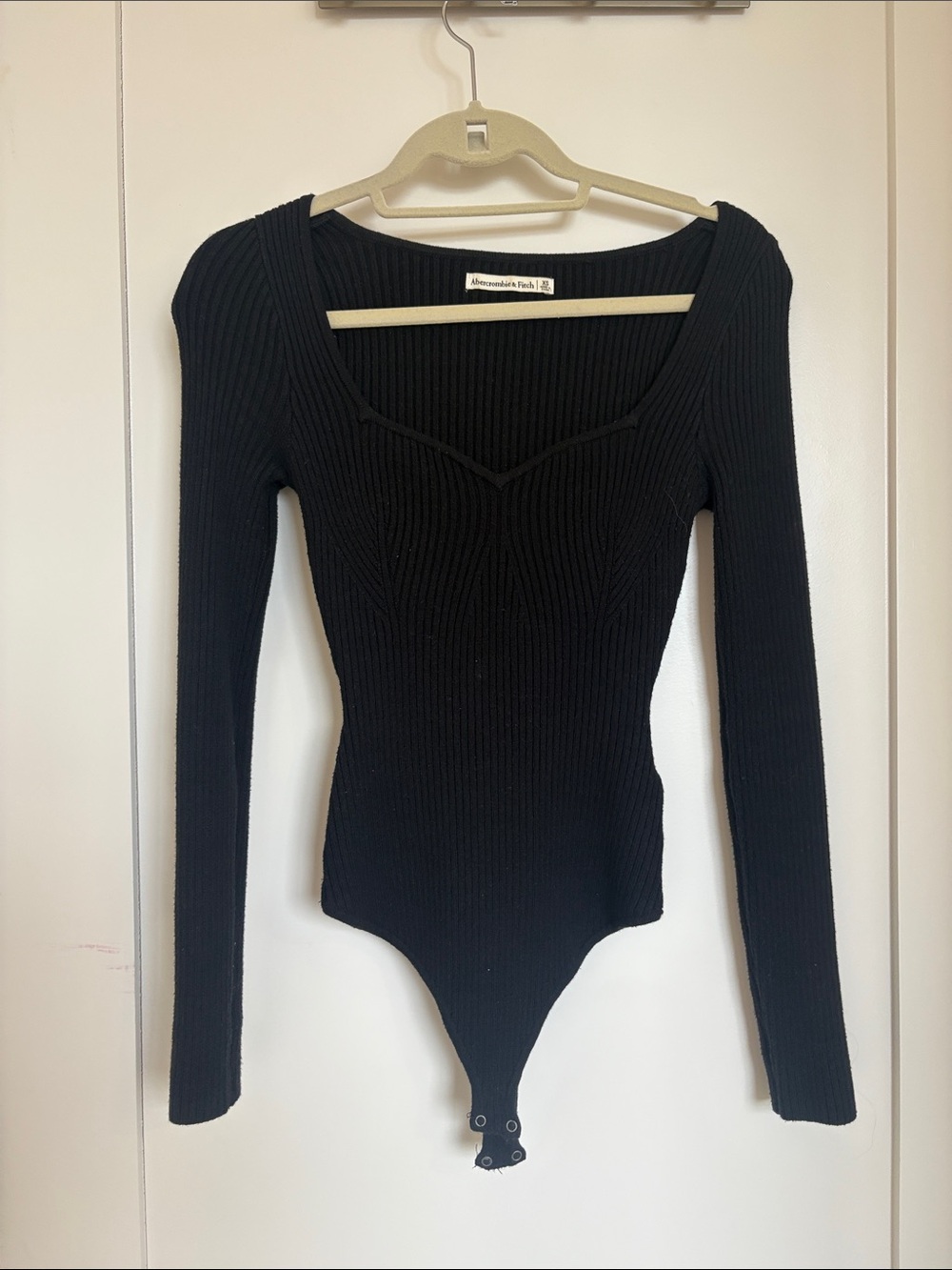 Abercrombie & Fitch Black Ribbed Long-Sleeve Square Neck Bodysuit